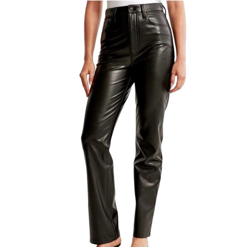 Abercrombie 90s Straight Ultra High Rise Black Vegan Leather Pants 26 Long NWT